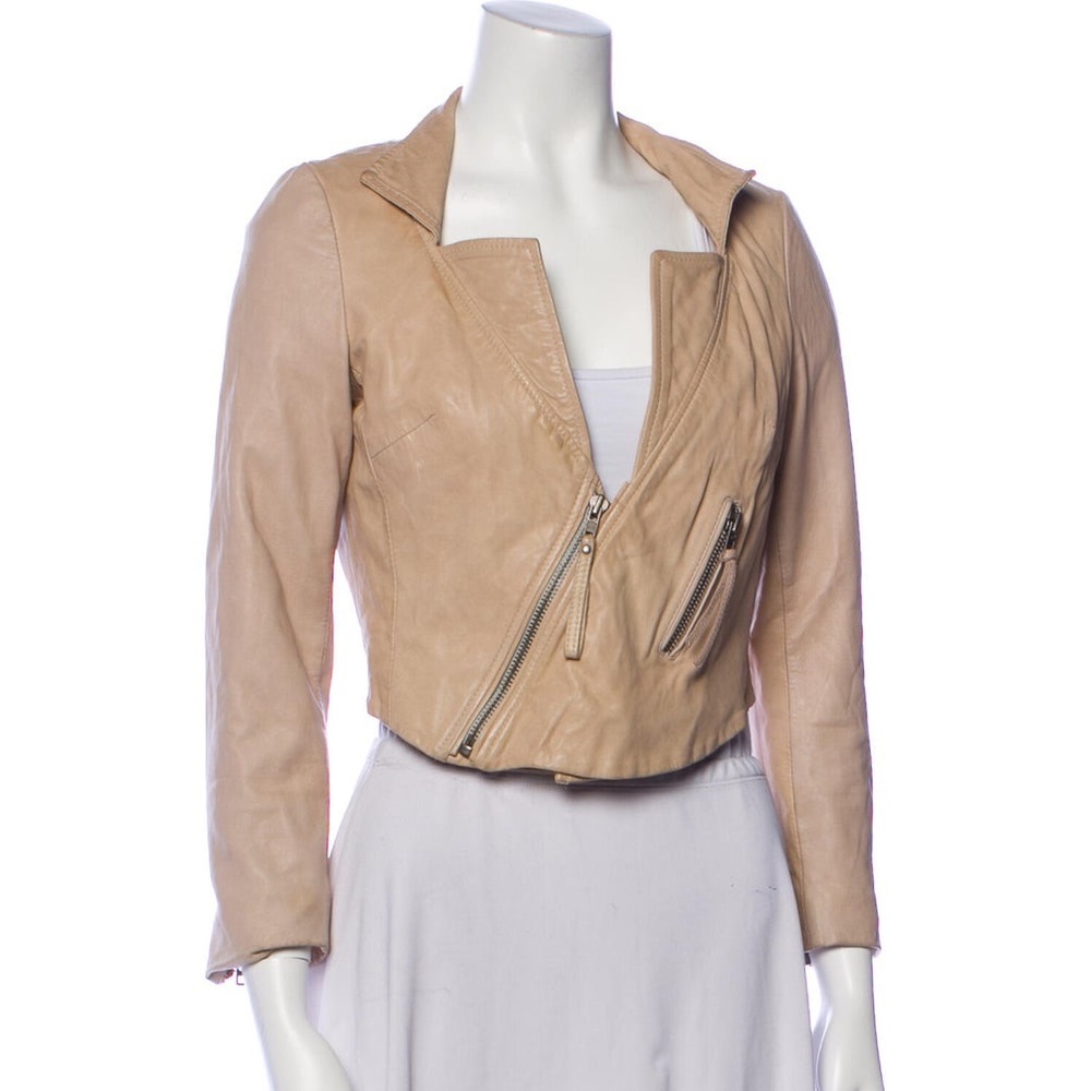 Muubaa Cropped Leather Lambskin Moto Jacket
